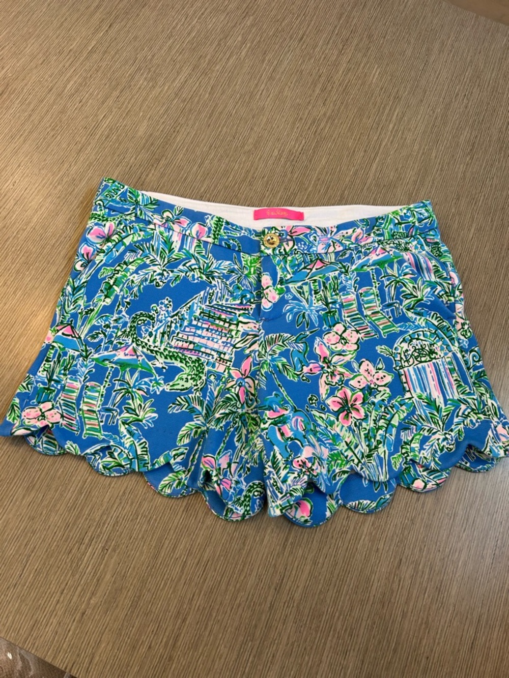 Lilly Pulitzer Blue Tropical Floral High-Waist Scalloped Shorts
